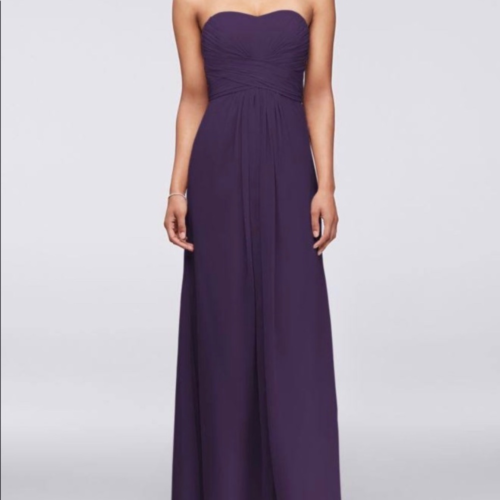 Long Strapless Chiffon Dress and Pleated Bodice